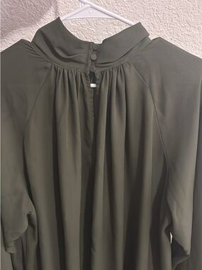 Madewell Olive High Neck Pleated Blouse